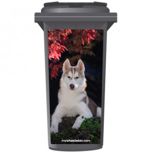 Husky Dog Lying Under A Tree Wheelie Bin Sticker Panel